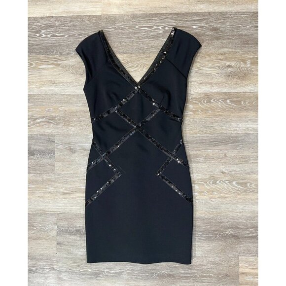 Laundry by Shelli Segal Sz 4 Black Sequin V Neck Formal Sheath Dress - Picture 2 of 8